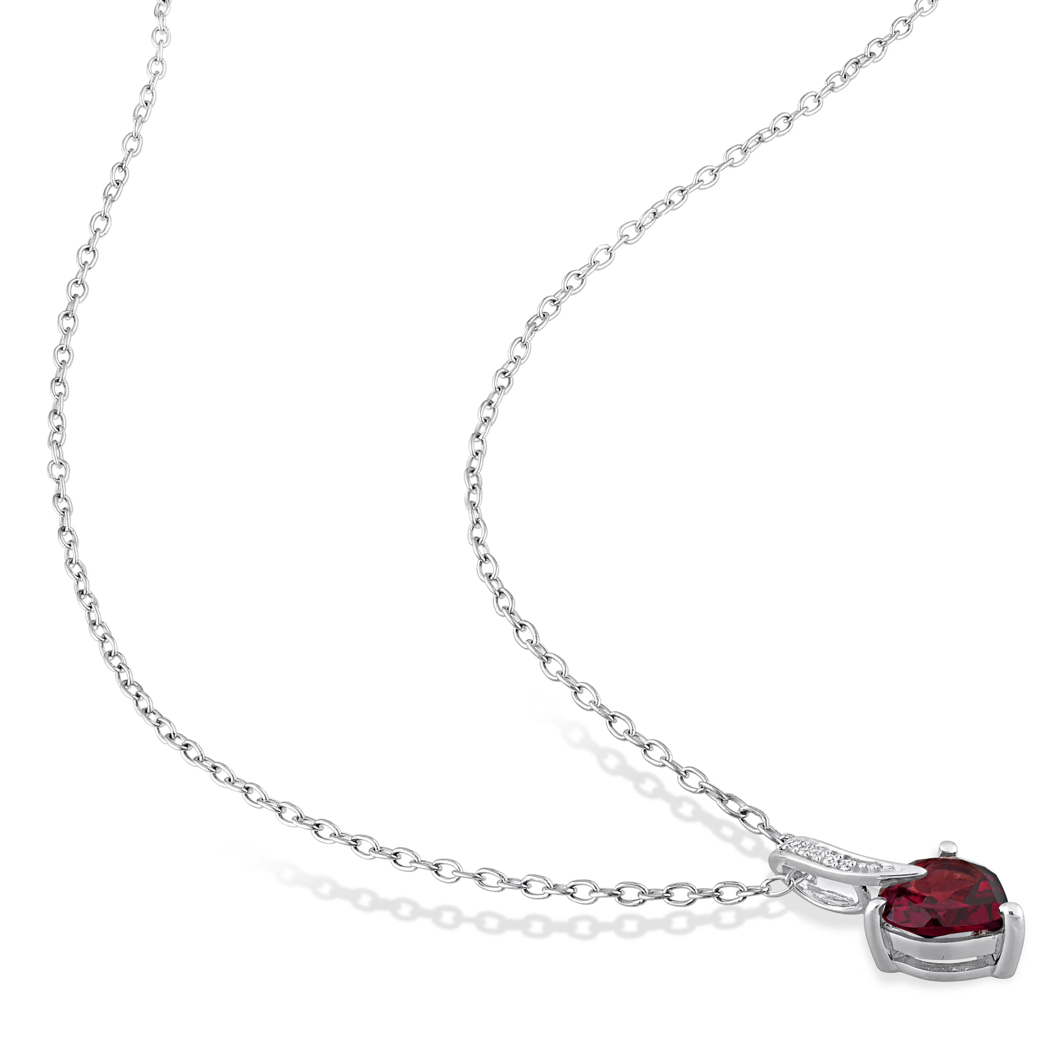 1 3/8 CT TGW Heart Shape Garnet and Diamond Accent Drop Pendant with Chain in Sterling Silver