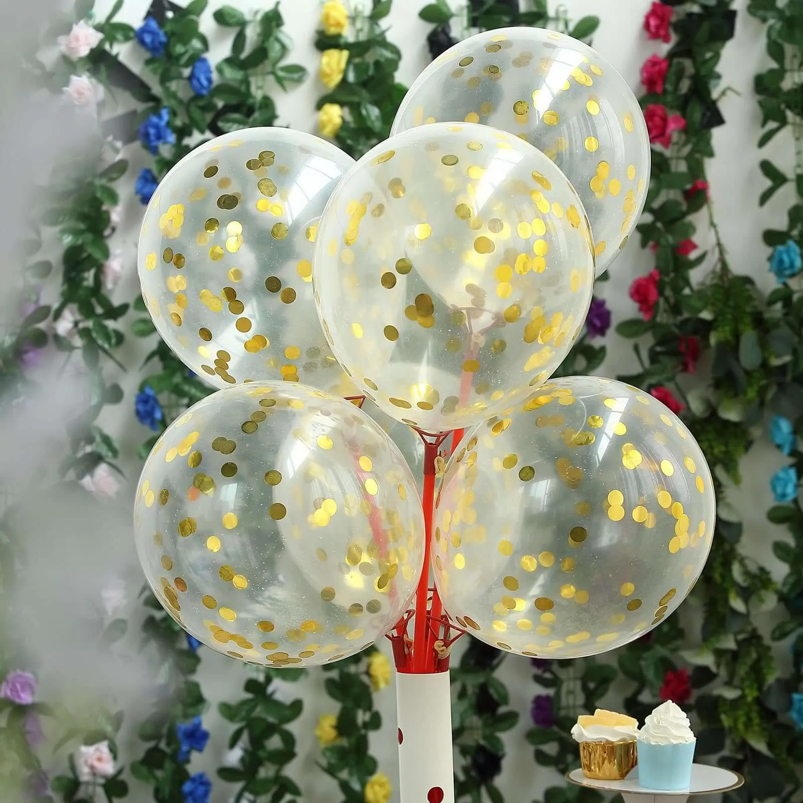 10 Pack 12" Clear Gold Confetti Filled Latex Helium or Air Balloons