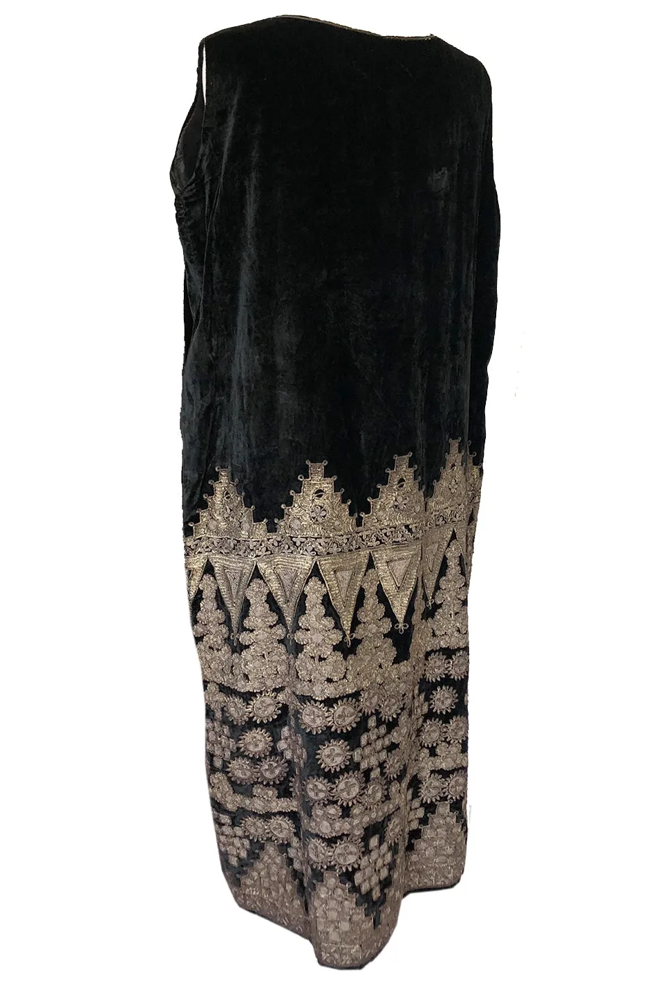 1920s Babani Haute Couture Silk Velvet w Geometric Gold Metallic Cord Dress