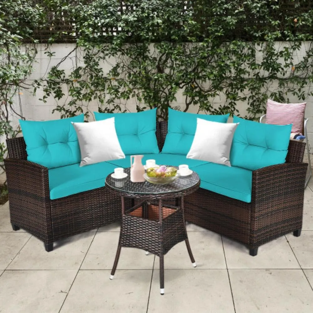 4 Pieces Outdoor Cushioned Rattan Furniture Set-Black