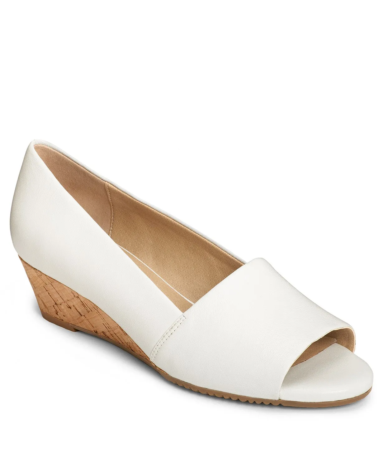 Aerosoles Application White Peep Toe Cork Wedge Slip On Sandals