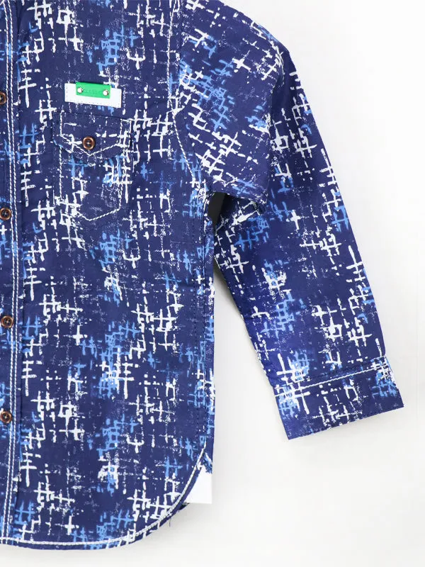 AJ Boys Casual Shirt 4Yrs - 10Yrs Classic Printed Dark Blue