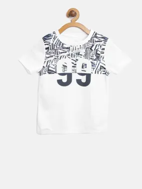 Alcis Boys White Printed Slim Fit Round Neck T-shirt