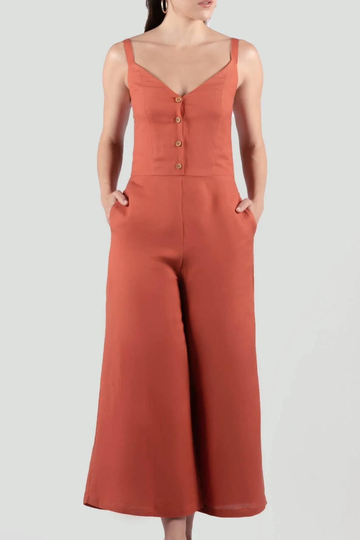 Amber Front Button Overall Jumpsuit in Sunset