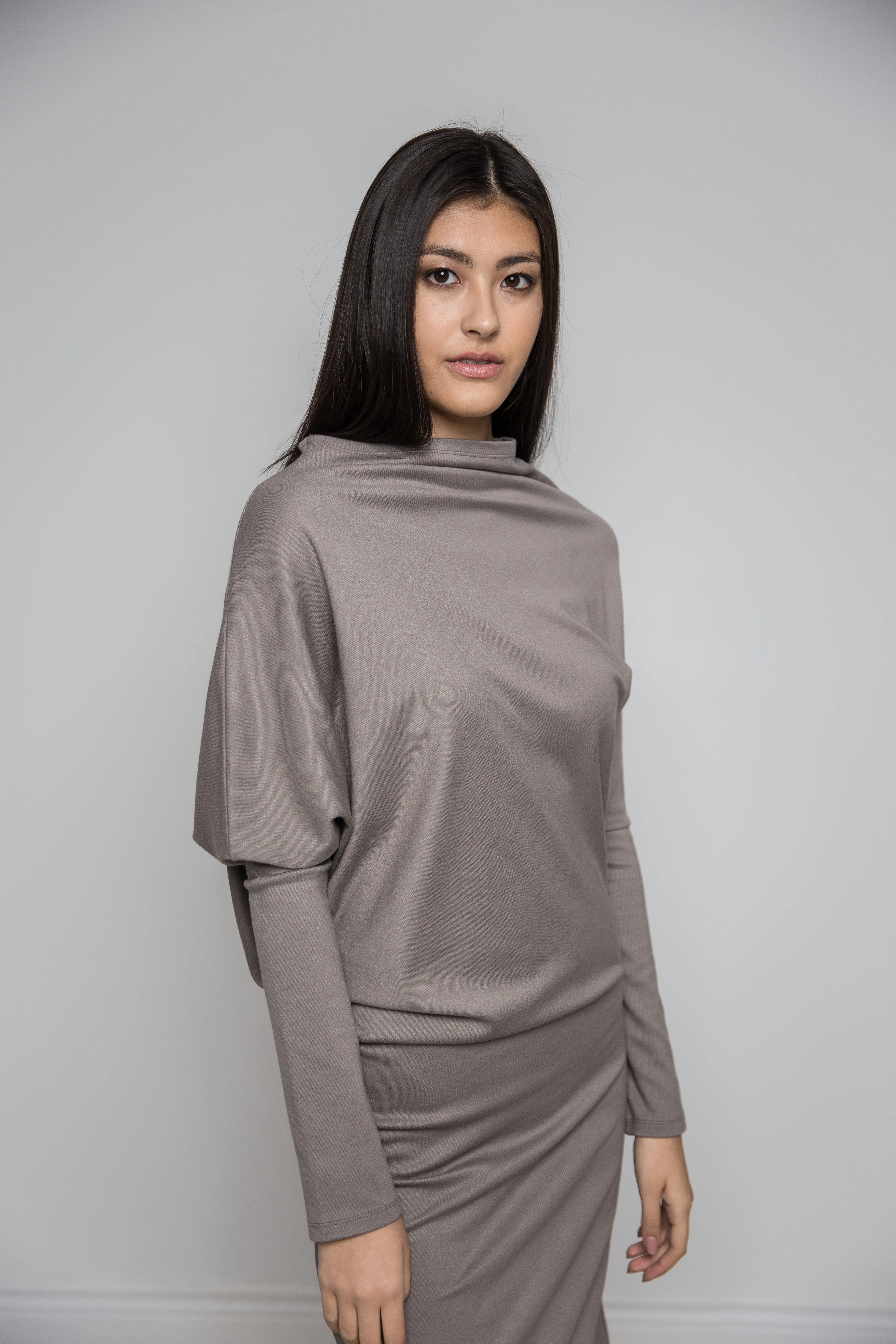 Angled Rusched Dress in Slate