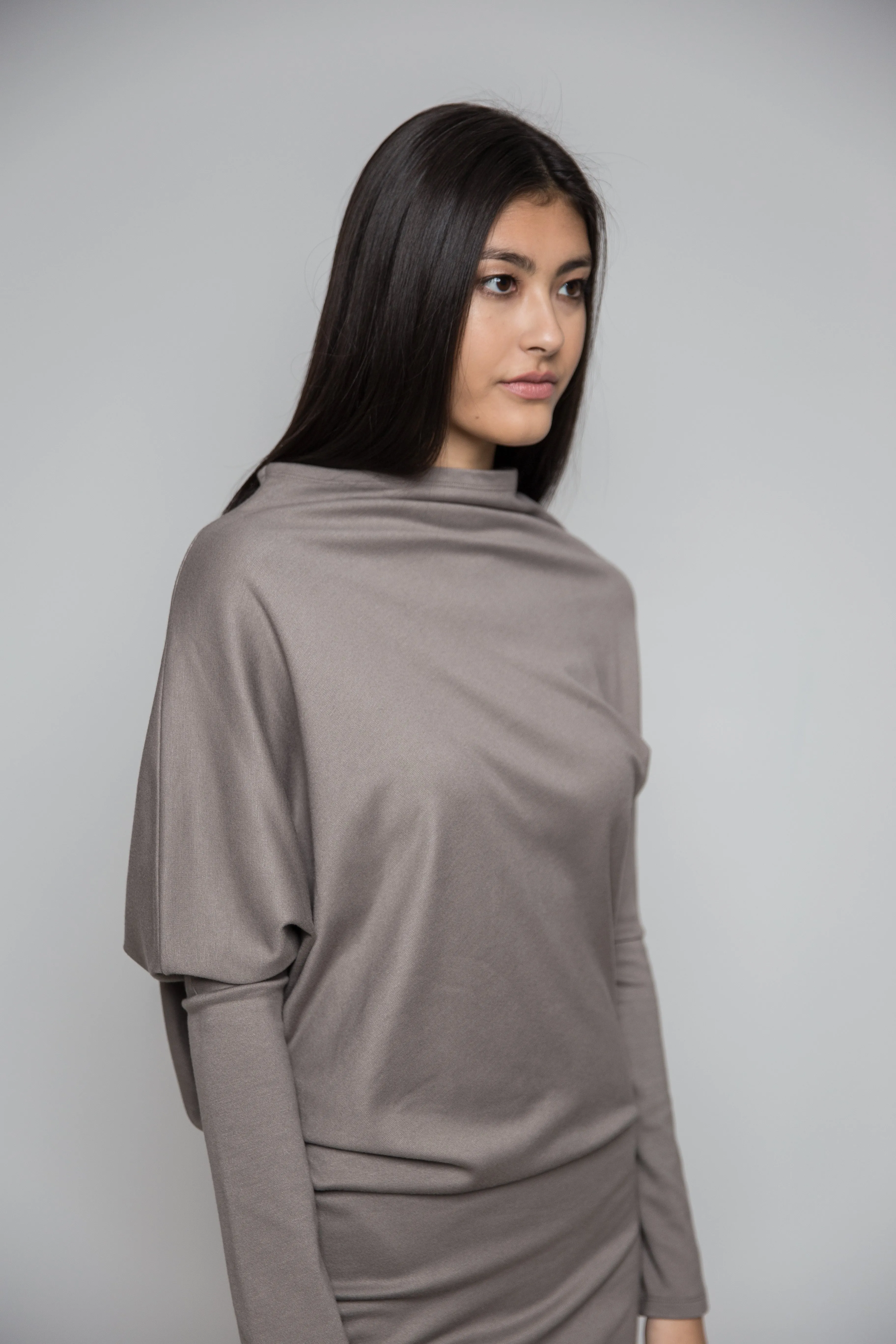 Angled Rusched Dress in Slate