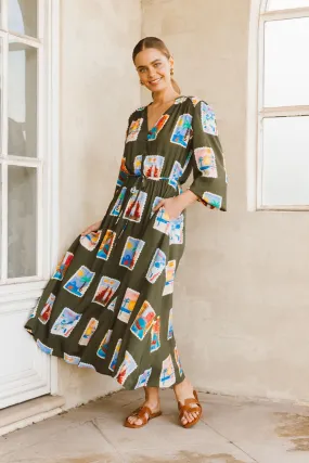 AROUND THE WORLD MIDI DRESS