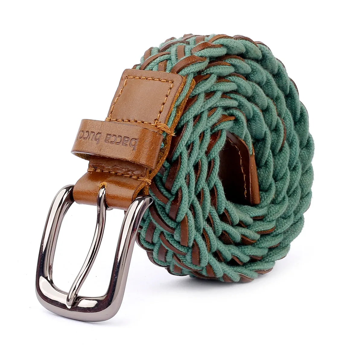 Bacca Bucci Italian Woven leather and Cotton Elastic braided belt for men with Alloy buckle