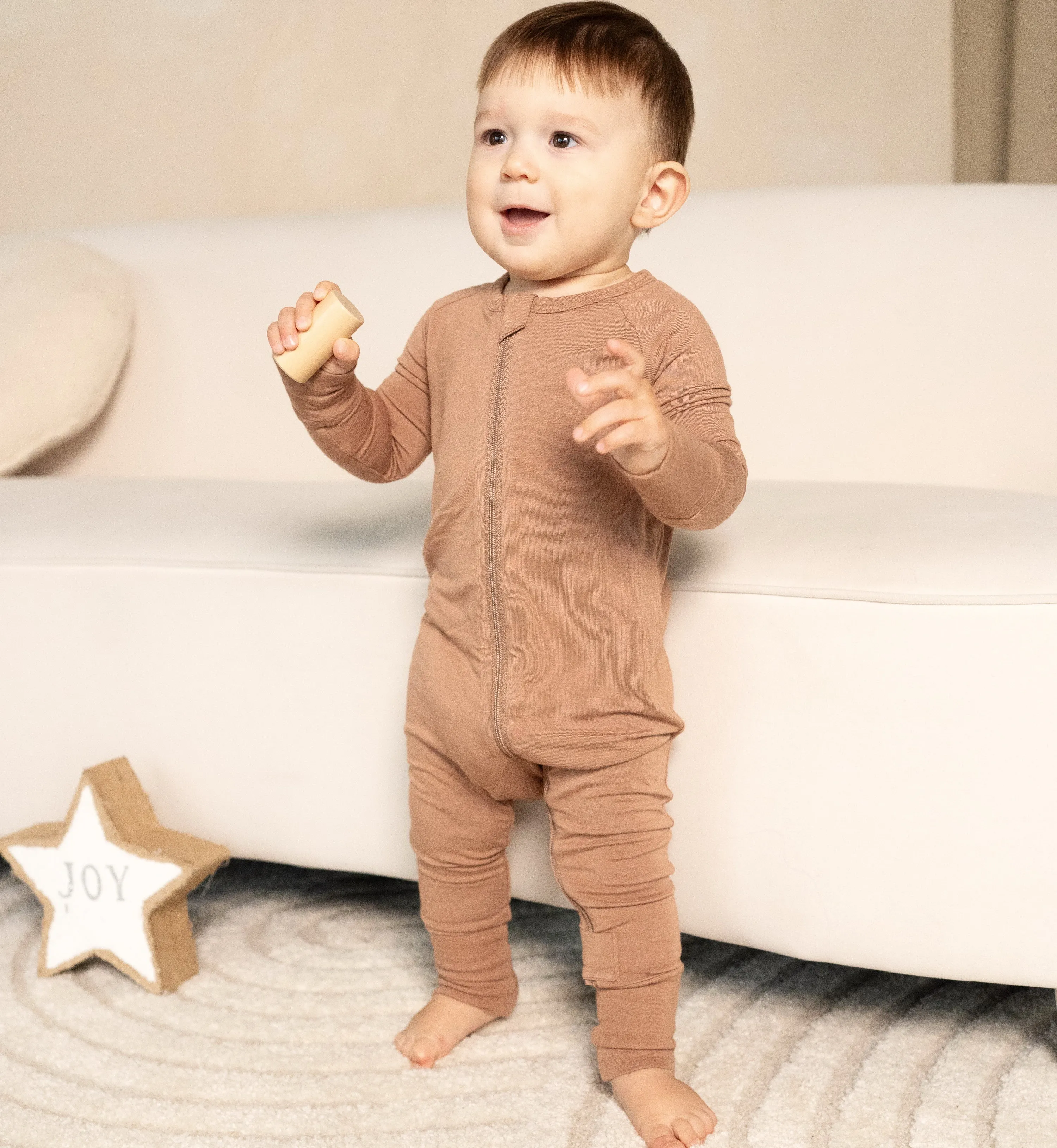 Bamboo 2-way Zipper Romper (Beaver Fur)