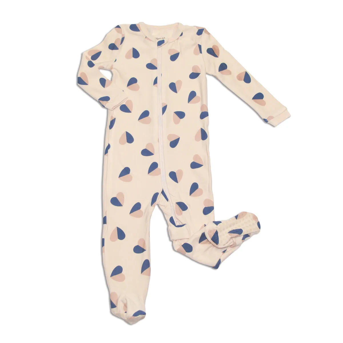 Bamboo Fleece Zip-up Footies (Heart Flutter Print)