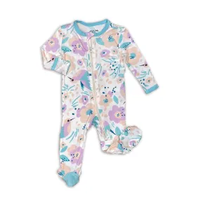 Bamboo Footies with Two Way Zipper (Hummingbird Garden Print)