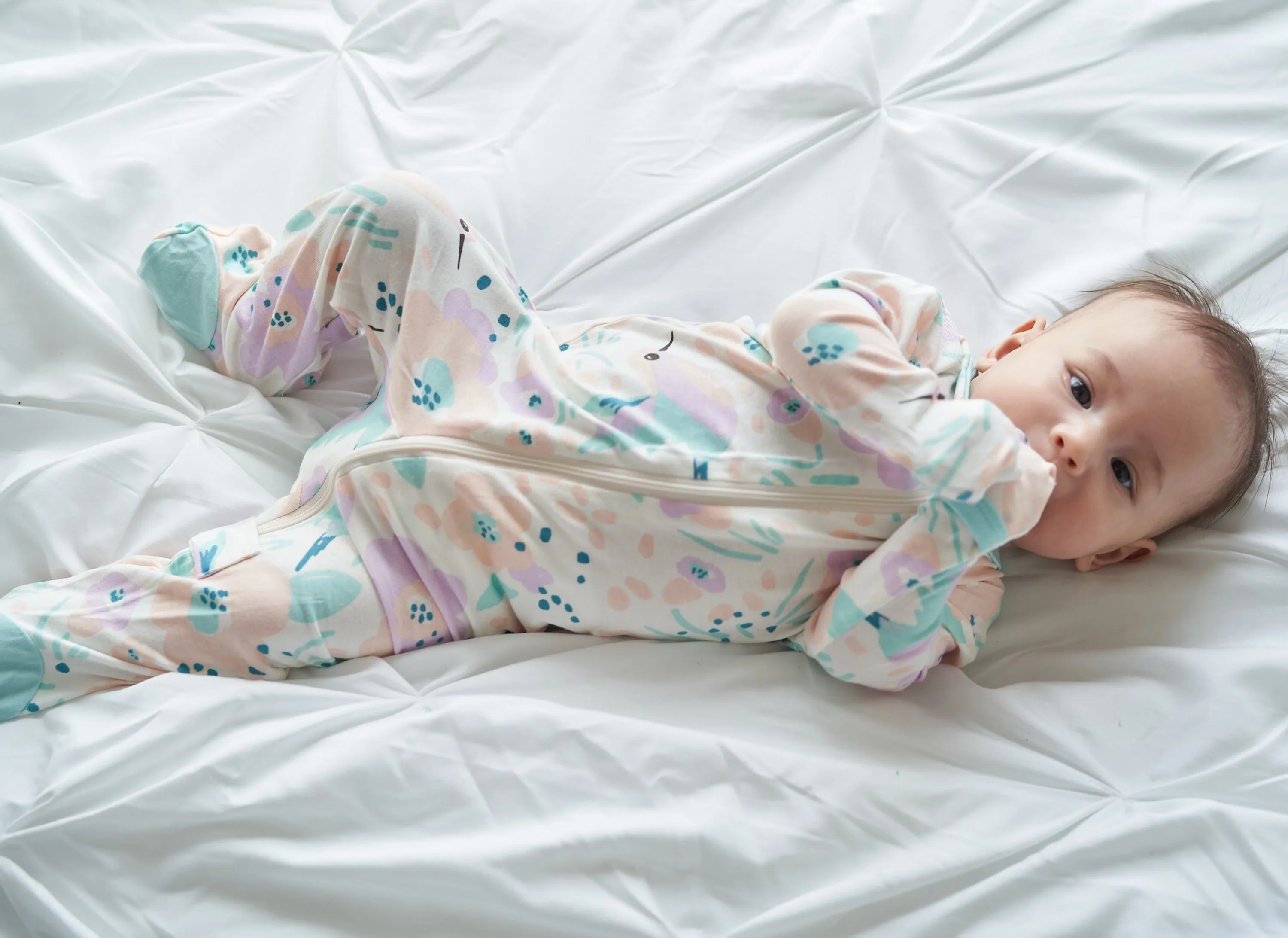 Bamboo Footies with Two Way Zipper (Hummingbird Garden Print)