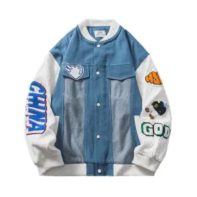 Baseball Patch Long Sleeve Button Up Jacket