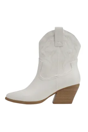 Belle Short Cowboy Boots - White