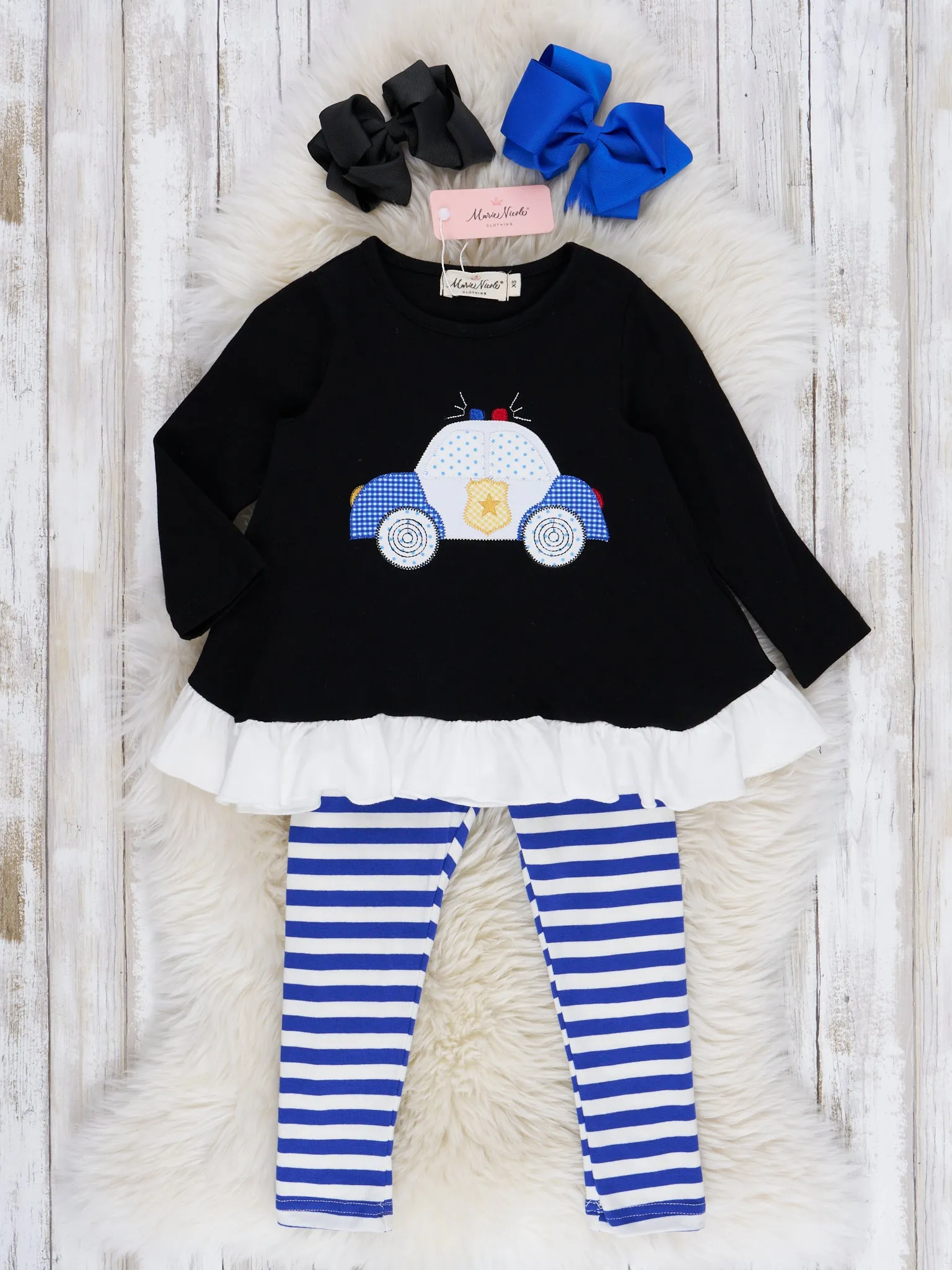 Black & Blue Stripe Little Cop Ruffle Outfit