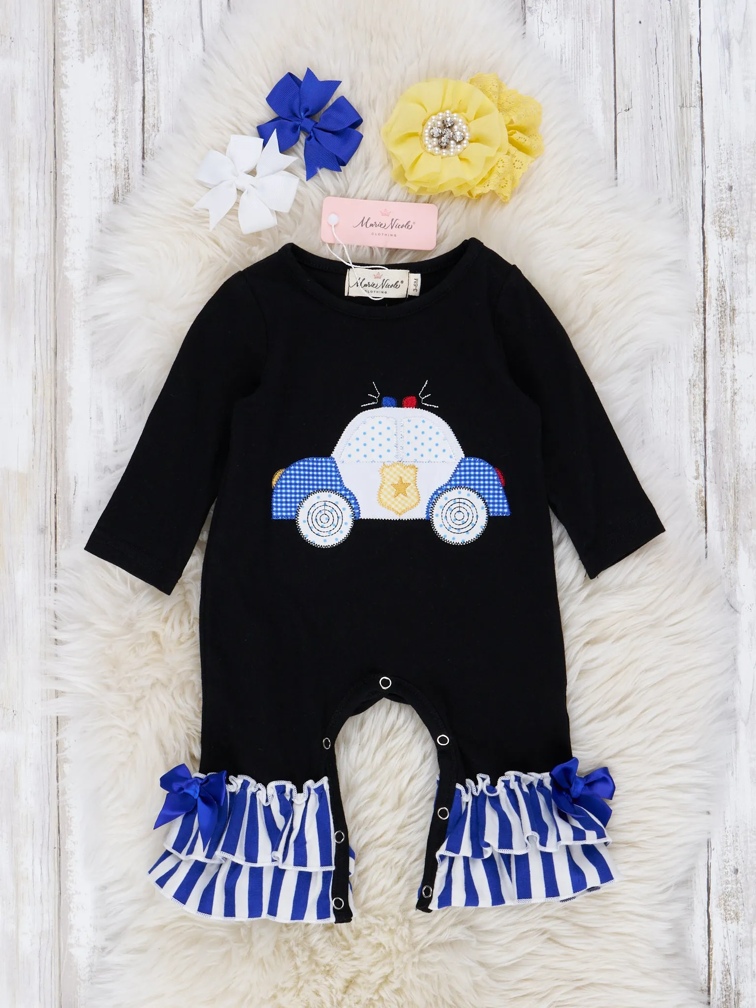 Black & Blue Stripe Little Cop Ruffle Romper