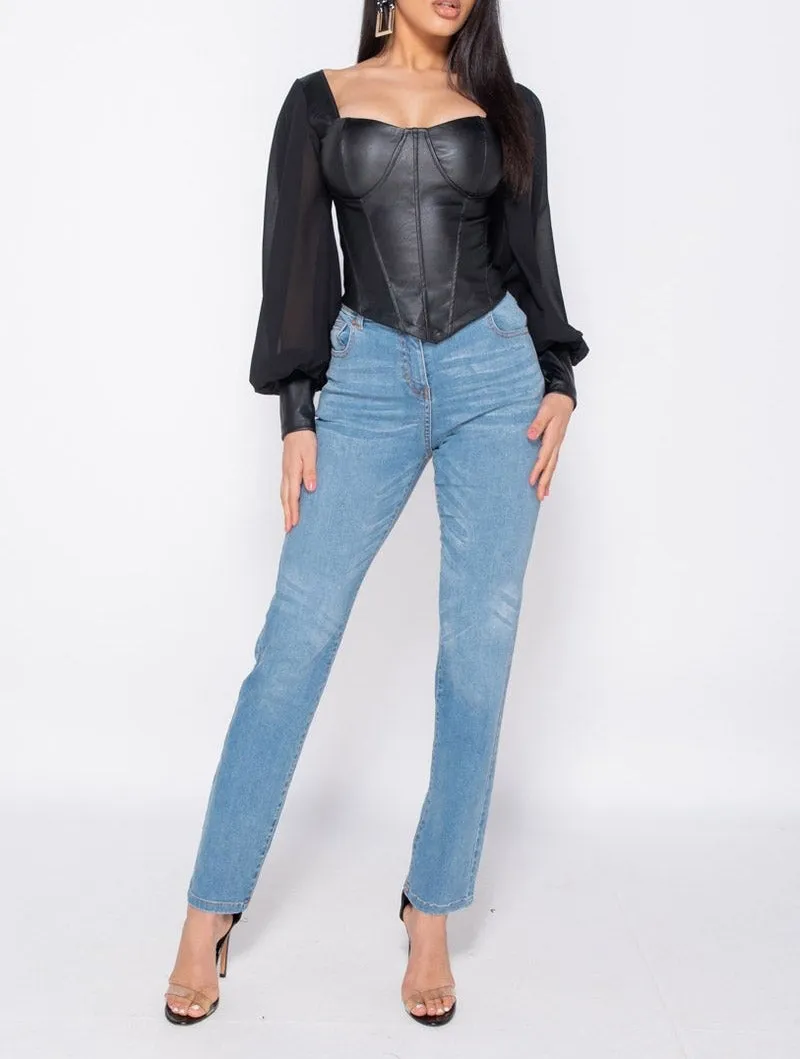 Black Corset Style long Sleeve Top