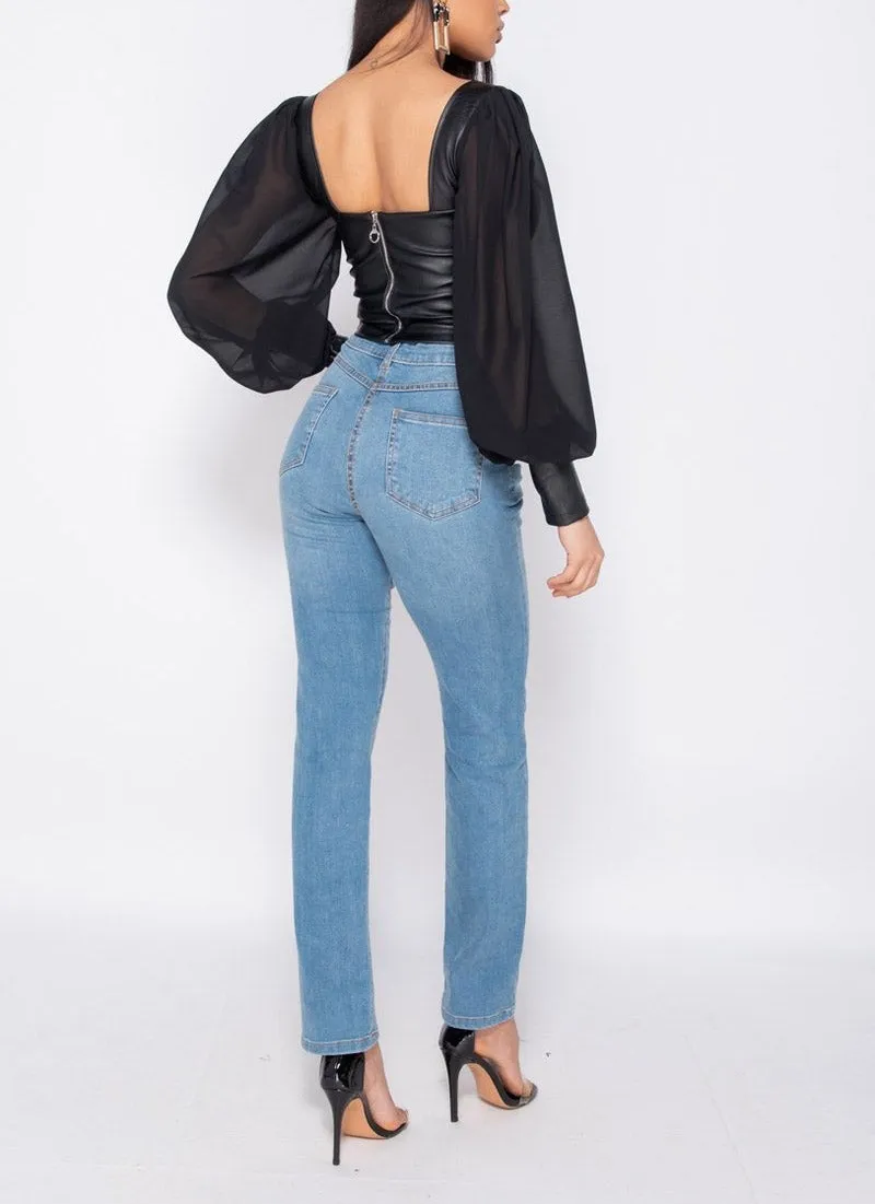 Black Corset Style long Sleeve Top