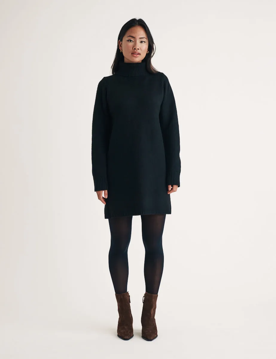 Black Knitted Roll Neck Mini Jumper Dress