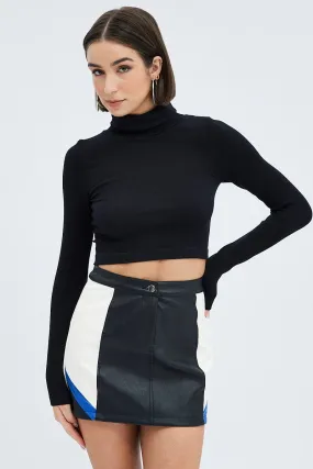 Black Top Long sleeve Roll up neck Seamless