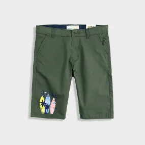 Boys Soft Cotton Cross Pocket Printed Olive Short