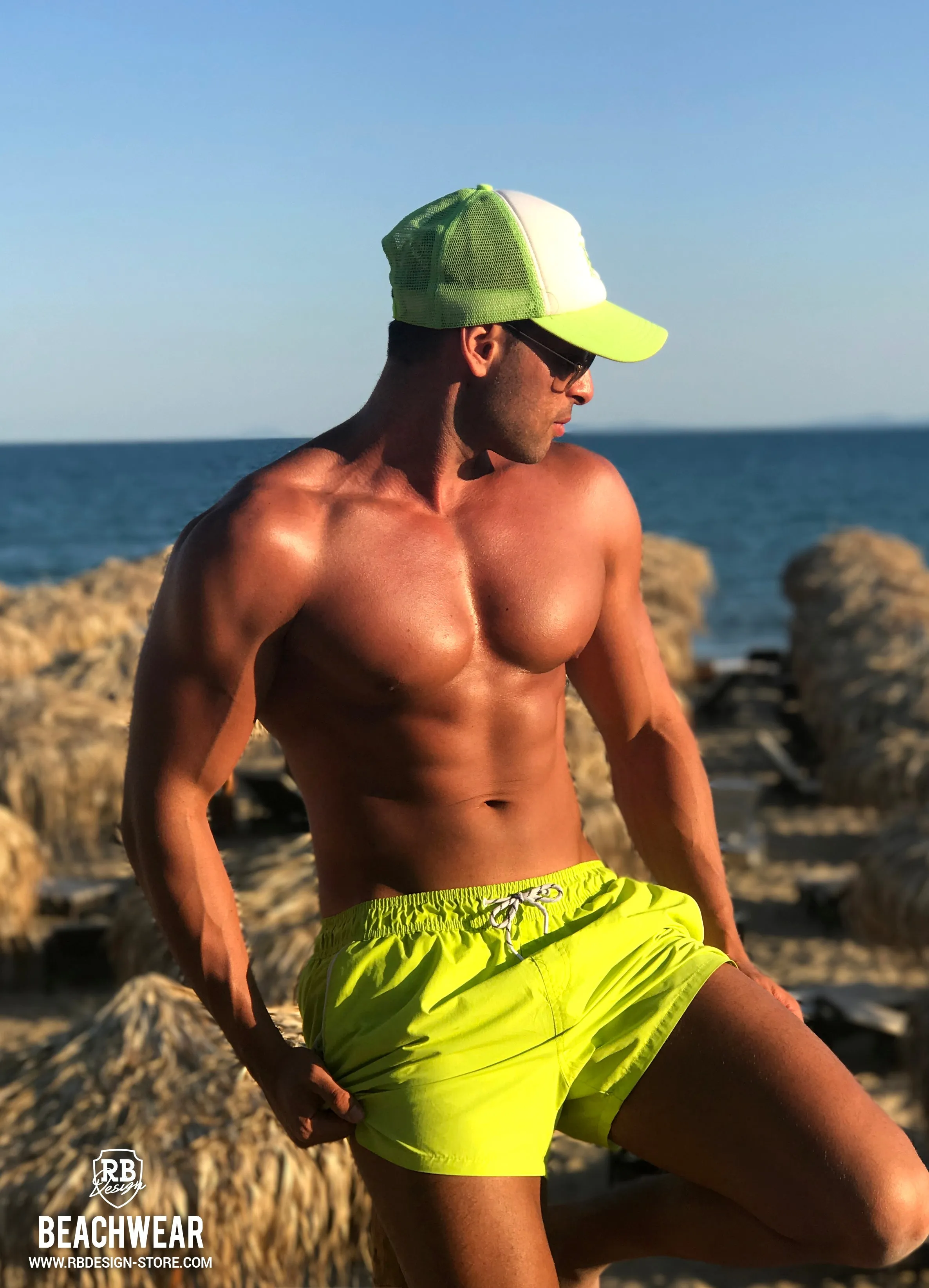 Bundle Mens Swimming Shorts   Electric Green Hat  BW01EGH