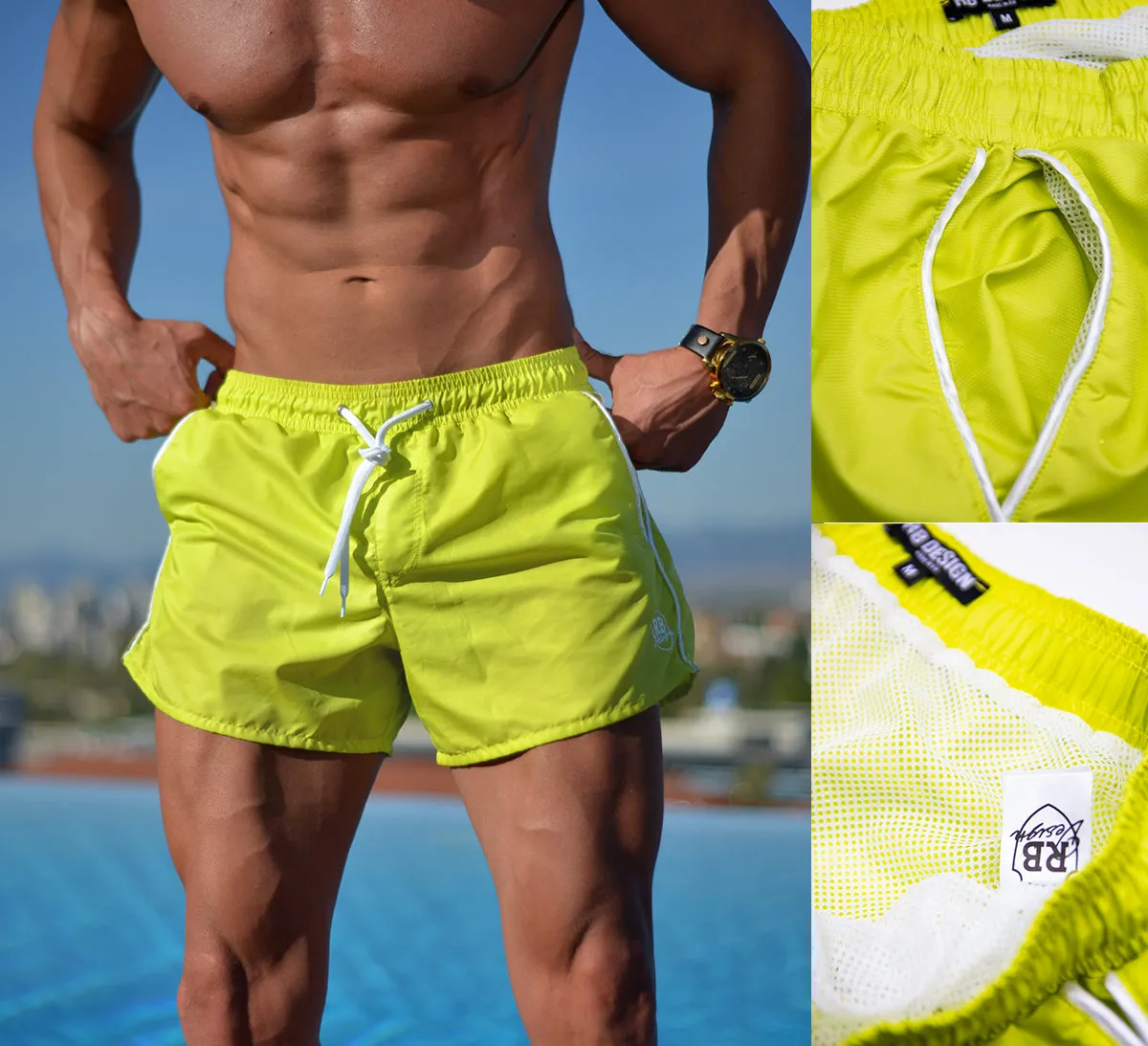 Bundle Mens Swimming Shorts   Electric Green Hat  BW01EGH