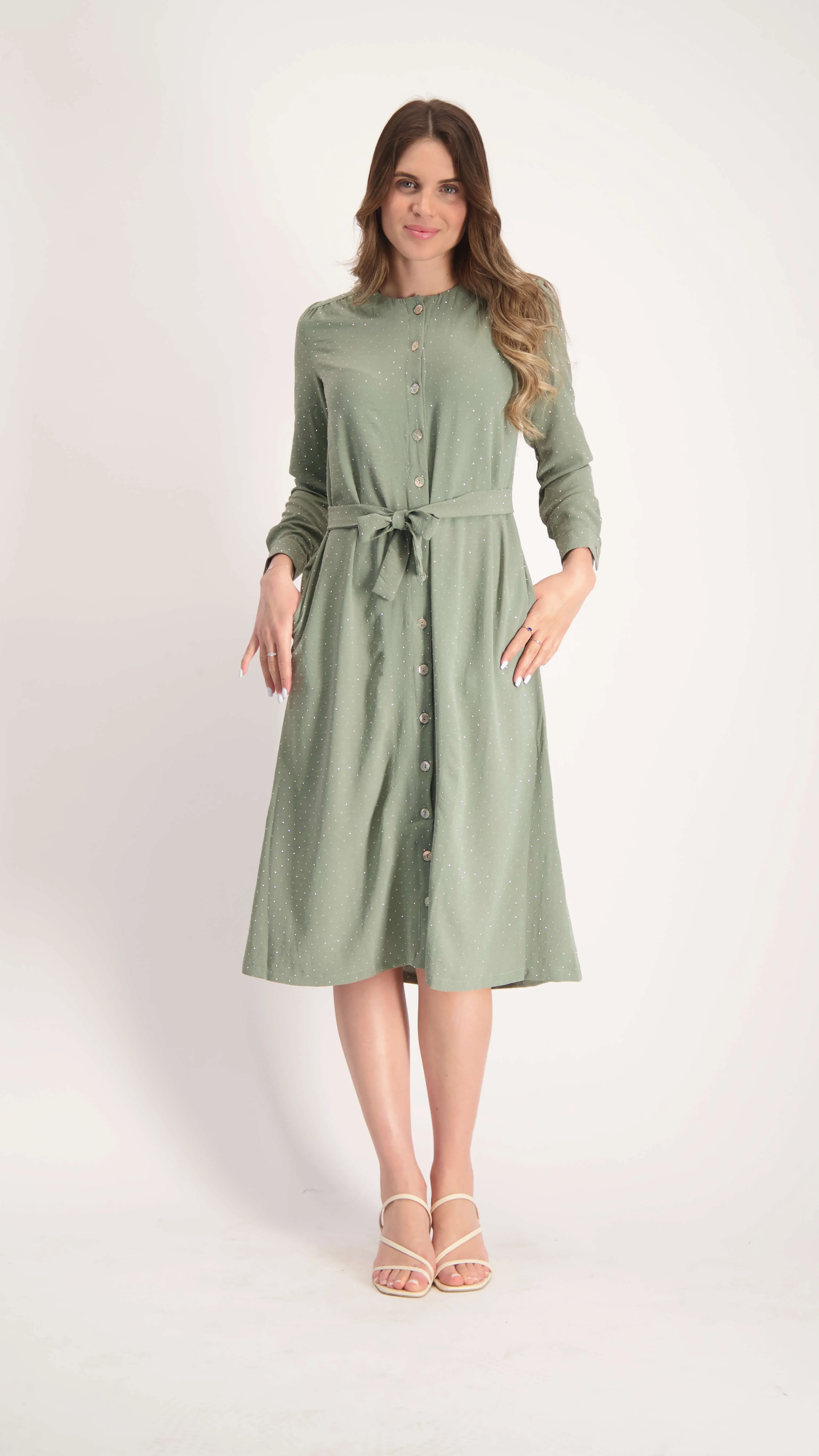 Button Dress With Belt / Olive Nitti