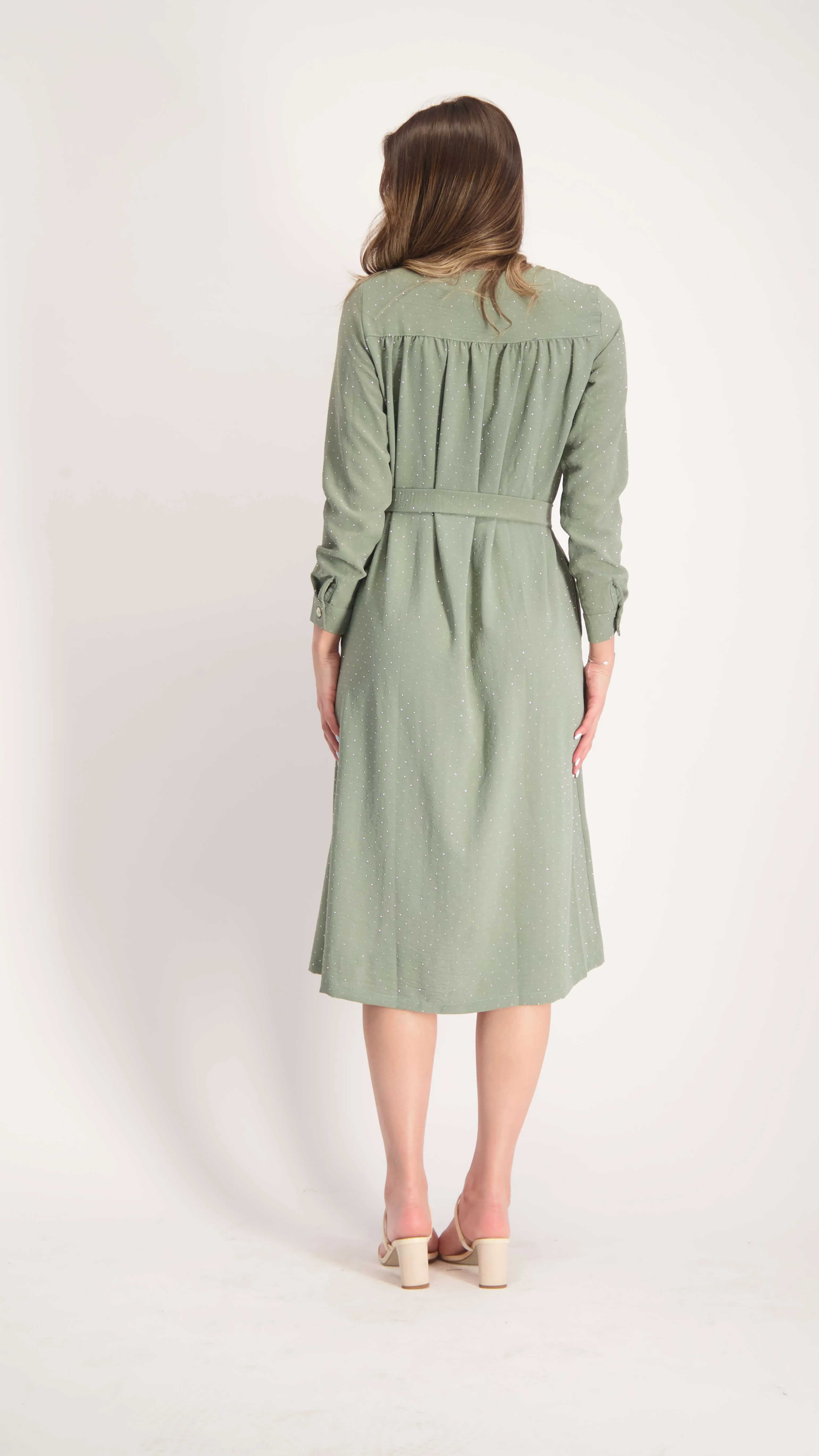 Button Dress With Belt / Olive Nitti