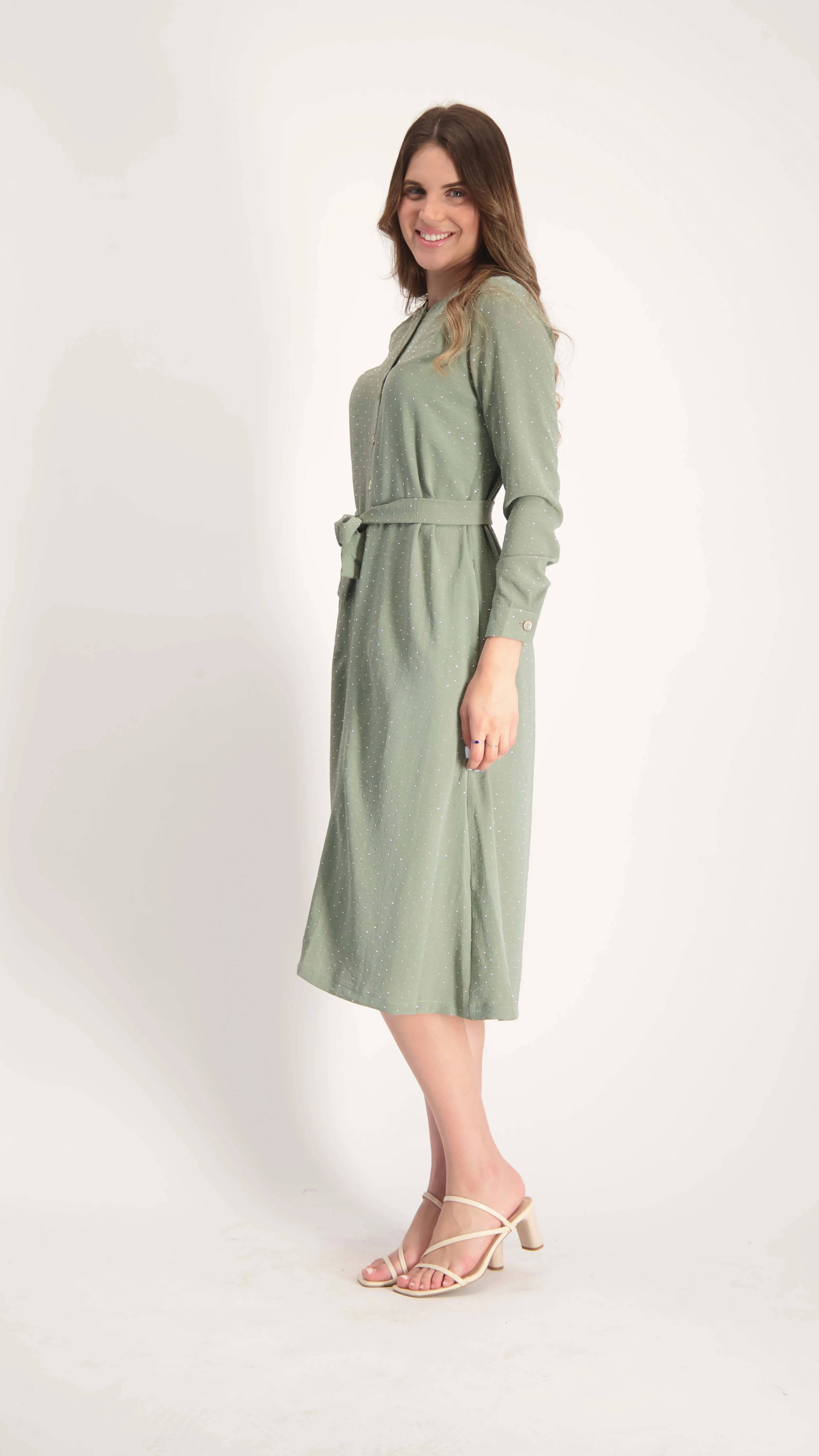 Button Dress With Belt / Olive Nitti