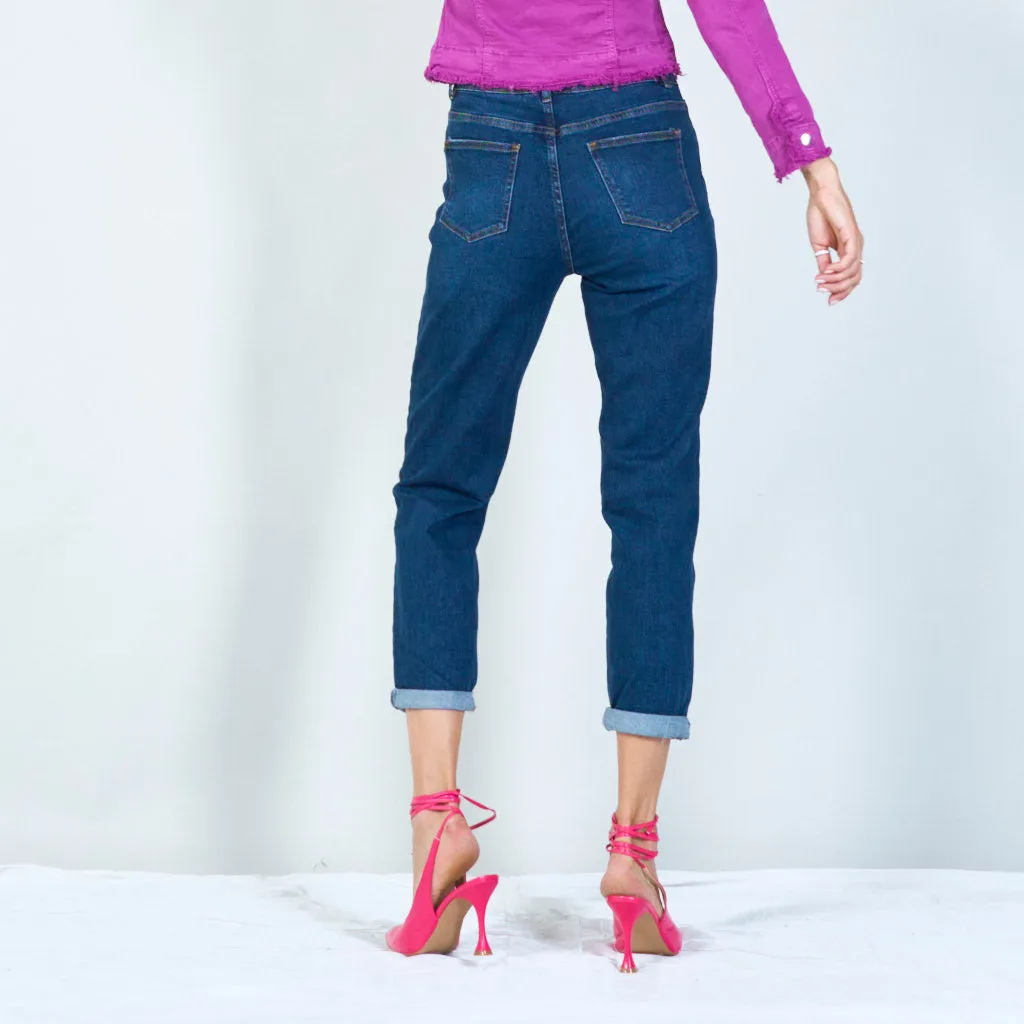 Casual high-waisted jeans with rolled hem wholesale