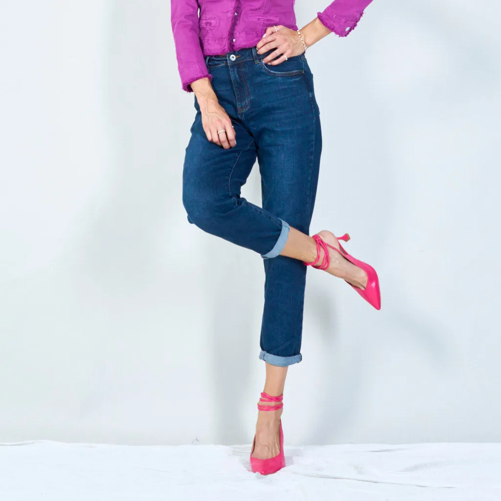 Casual high-waisted jeans with rolled hem wholesale