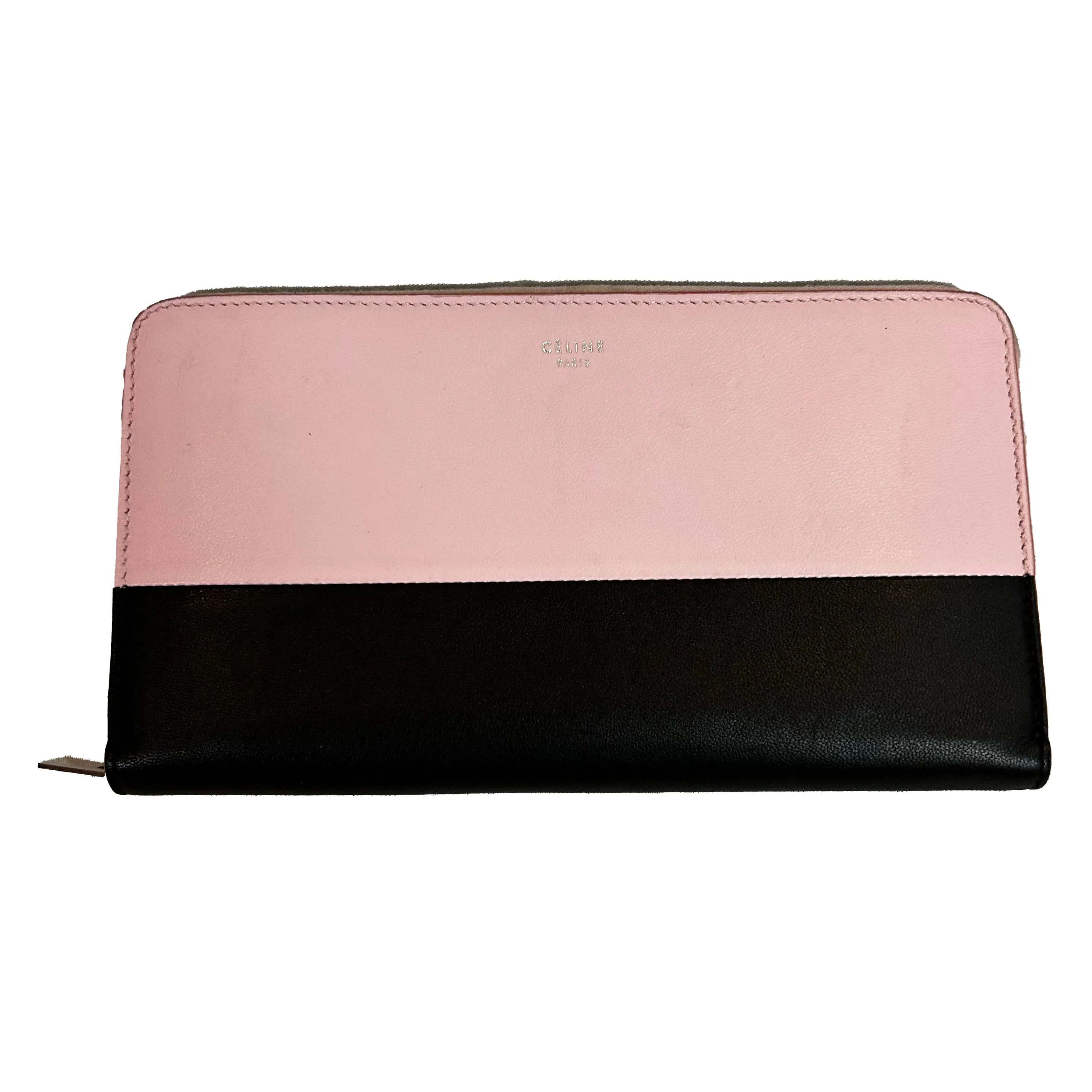 Celine Black & Pink Leather Classic Zippered Wallet