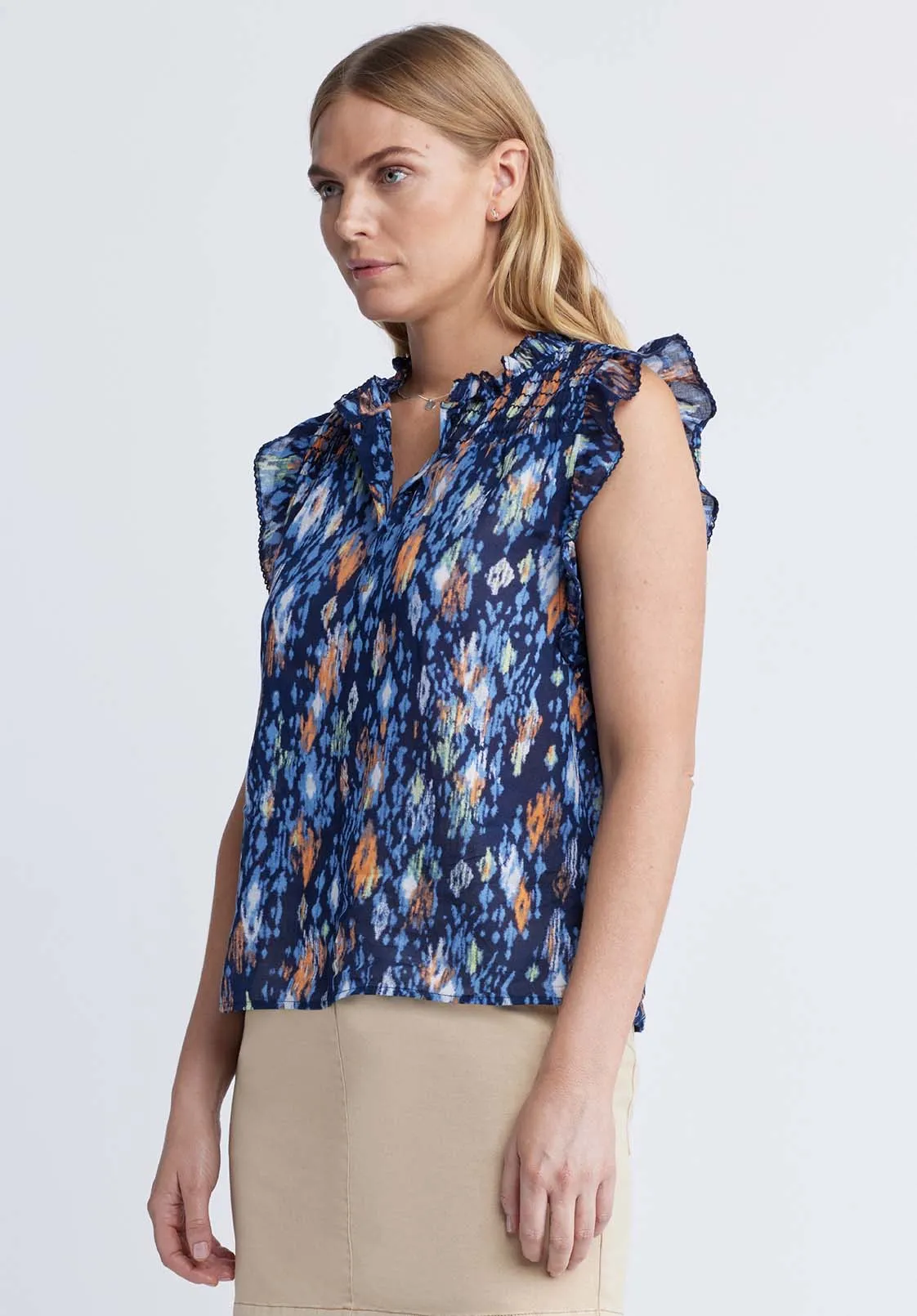 Cinza Women’s Sleeveless Printed Top in Navy - WT0099P