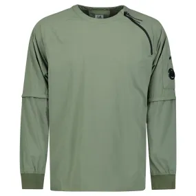 CP COMPANY Olive Green Crew Neck Nylon Stretch Double Sweatshirt