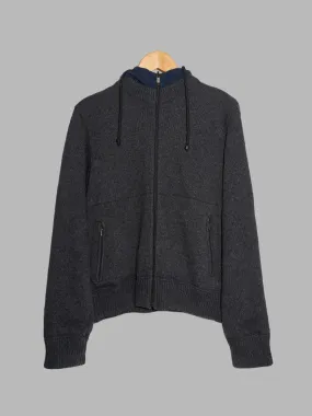 Dirk Bikkembergs 1990s 2000s grey wool layered knit hooded jacket - M