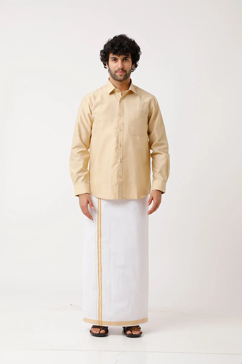 Divine - Flaxen Sandal Matching Shirt and Dhoti Set For Men | Uathayam