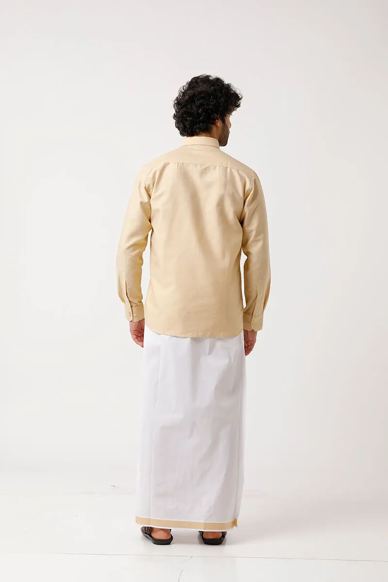 Divine - Flaxen Sandal Matching Shirt and Dhoti Set For Men | Uathayam