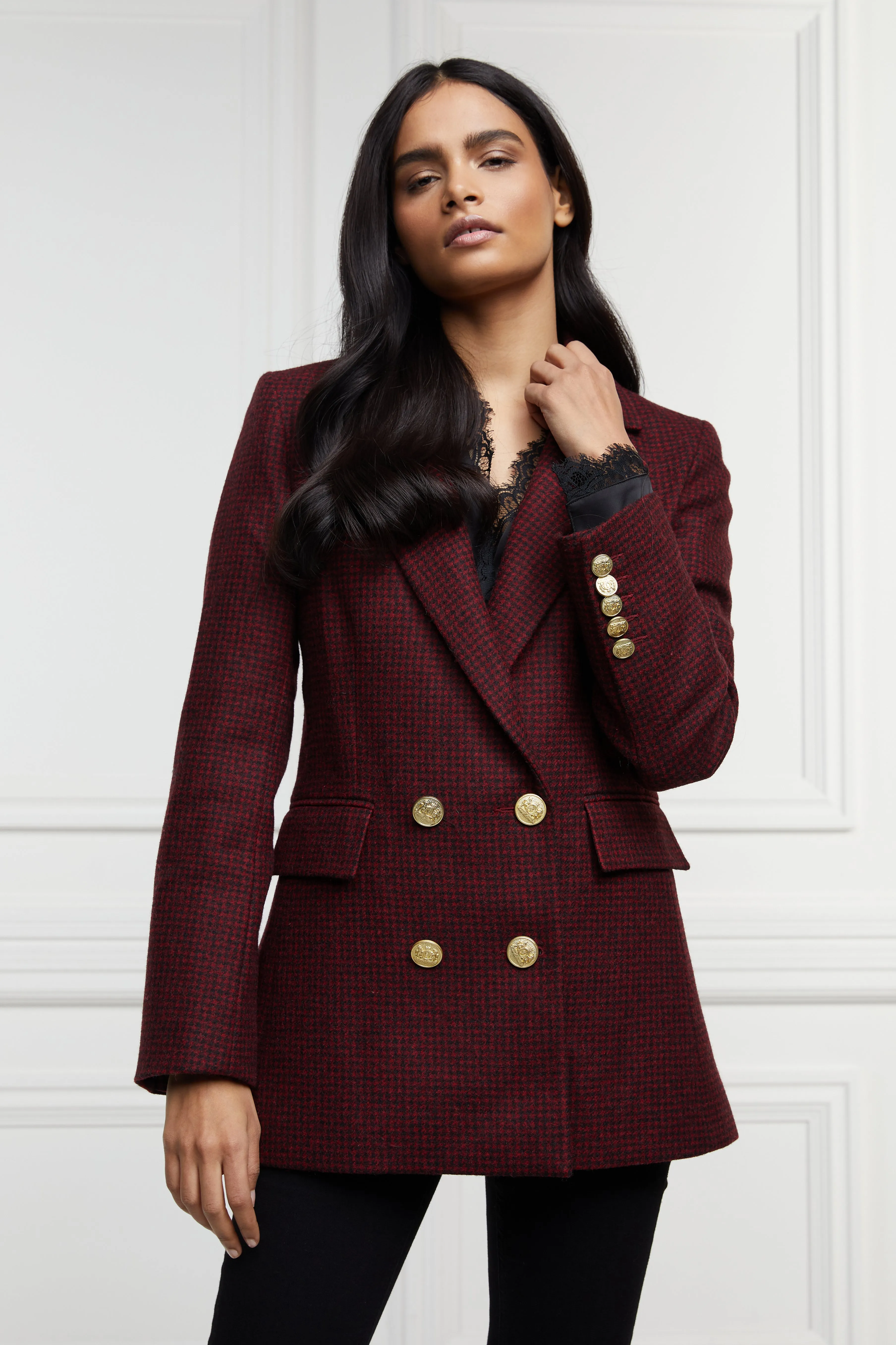 Double Breasted Blazer (Deep Red Houndstooth)