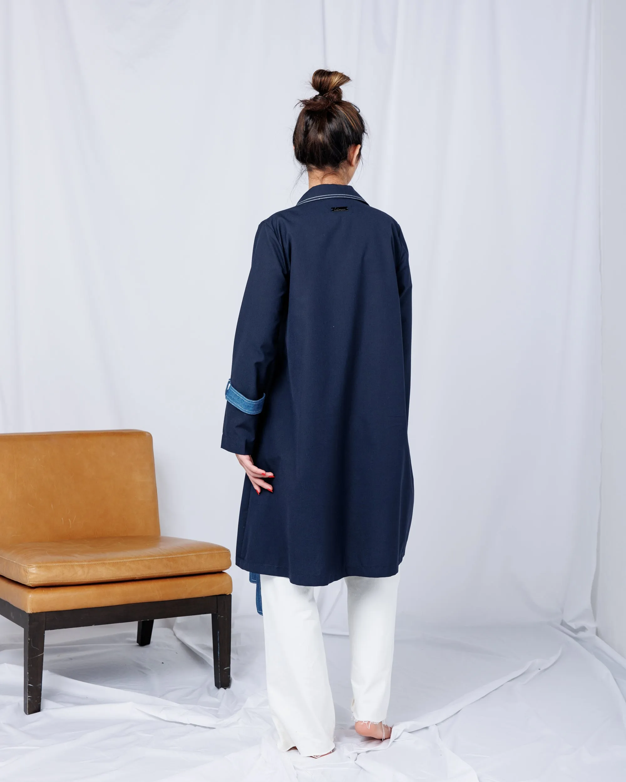 Embroidered Design With open front and Jeans belt style with pockets and long sleeves jackets 2736 - جاكيت