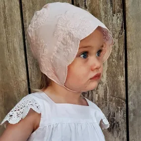 Embroidered Lace Bonnet - Dusty Pink