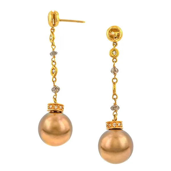 Estate Diamond & Chocolate Pearl Drop Earrings