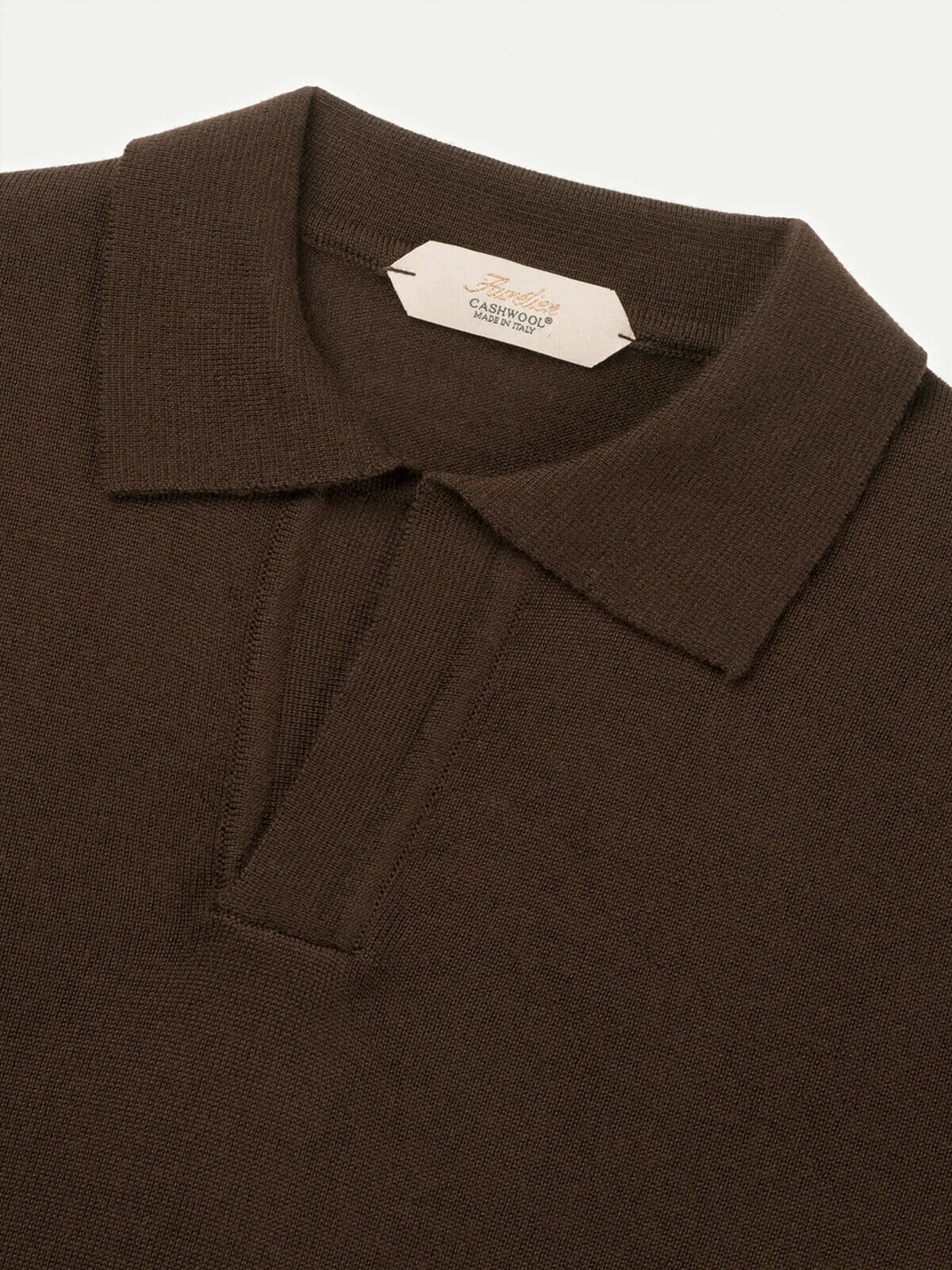 Extrafine Merino Buttonless Polo Brown