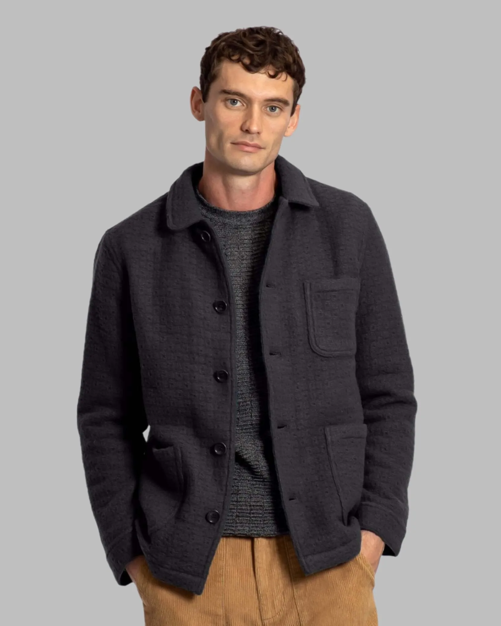 Far Afield STATION JACKET Textured Jacquard Meteorite Black