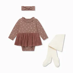 Floral Ribbed Tutu Bodysuit, Headband & Tights Outfit