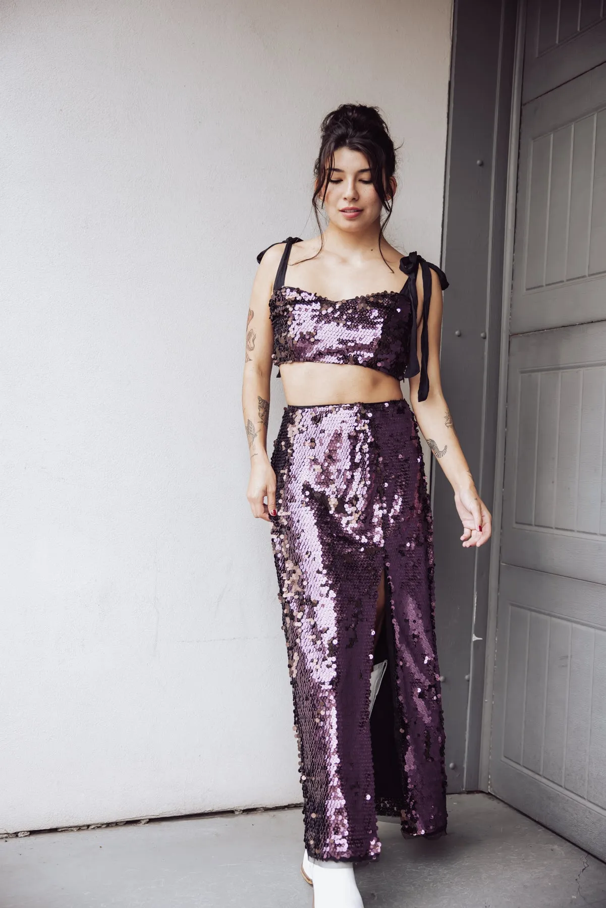 Free People Star Bright Sequin Maxi Skirt - Purple