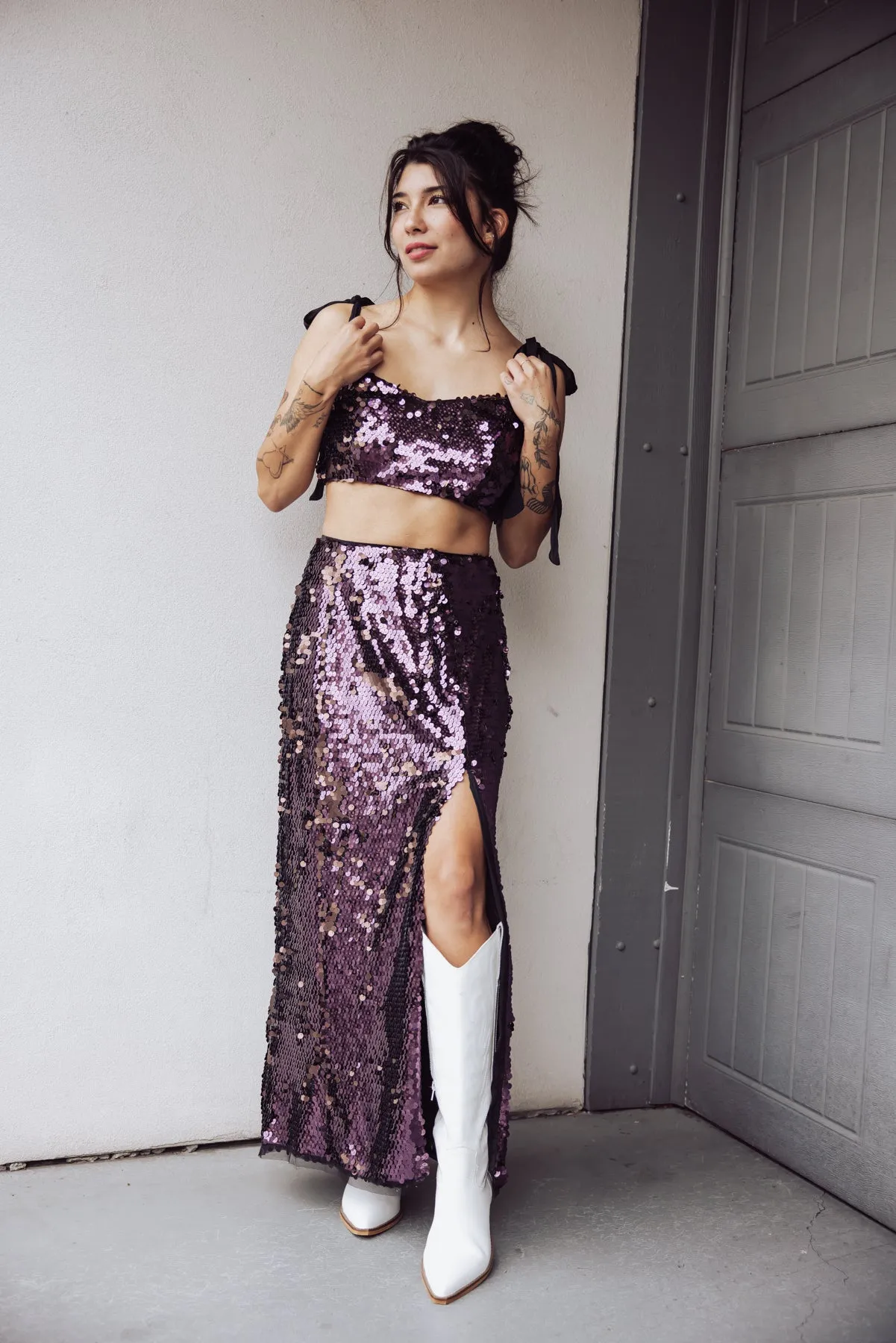 Free People Star Bright Sequin Maxi Skirt - Purple