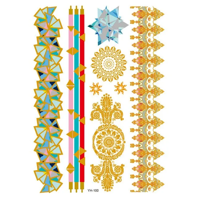 Gold Metallic Temporary Tattoos Feathers Mandalas Sun Moon Star Aztec Butterflies Flowers Elephant 41 Different Styles! You Choose Body Jewelry For Festivals & Beach Wear As Bracelets Upper Arm Bands Necklaces Rings