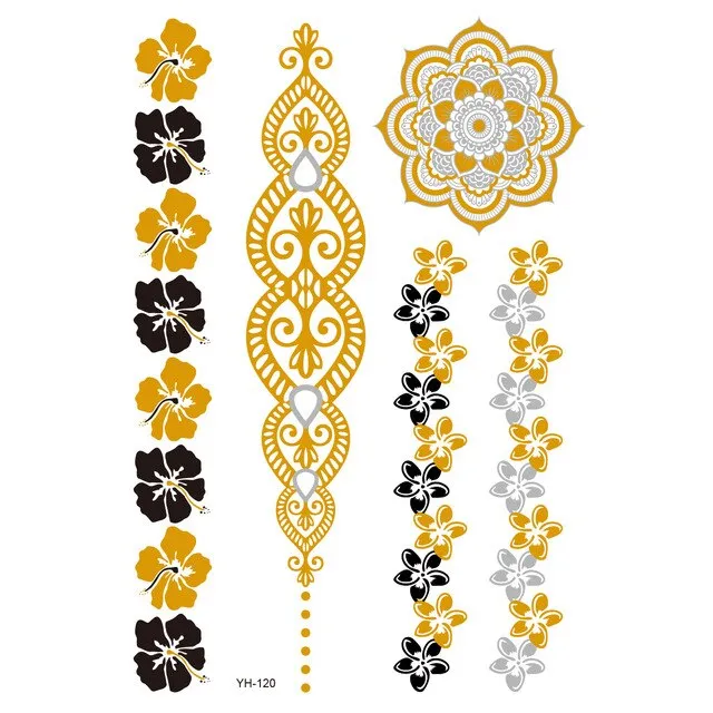 Gold Metallic Temporary Tattoos Feathers Mandalas Sun Moon Star Aztec Butterflies Flowers Elephant 41 Different Styles! You Choose Body Jewelry For Festivals & Beach Wear As Bracelets Upper Arm Bands Necklaces Rings