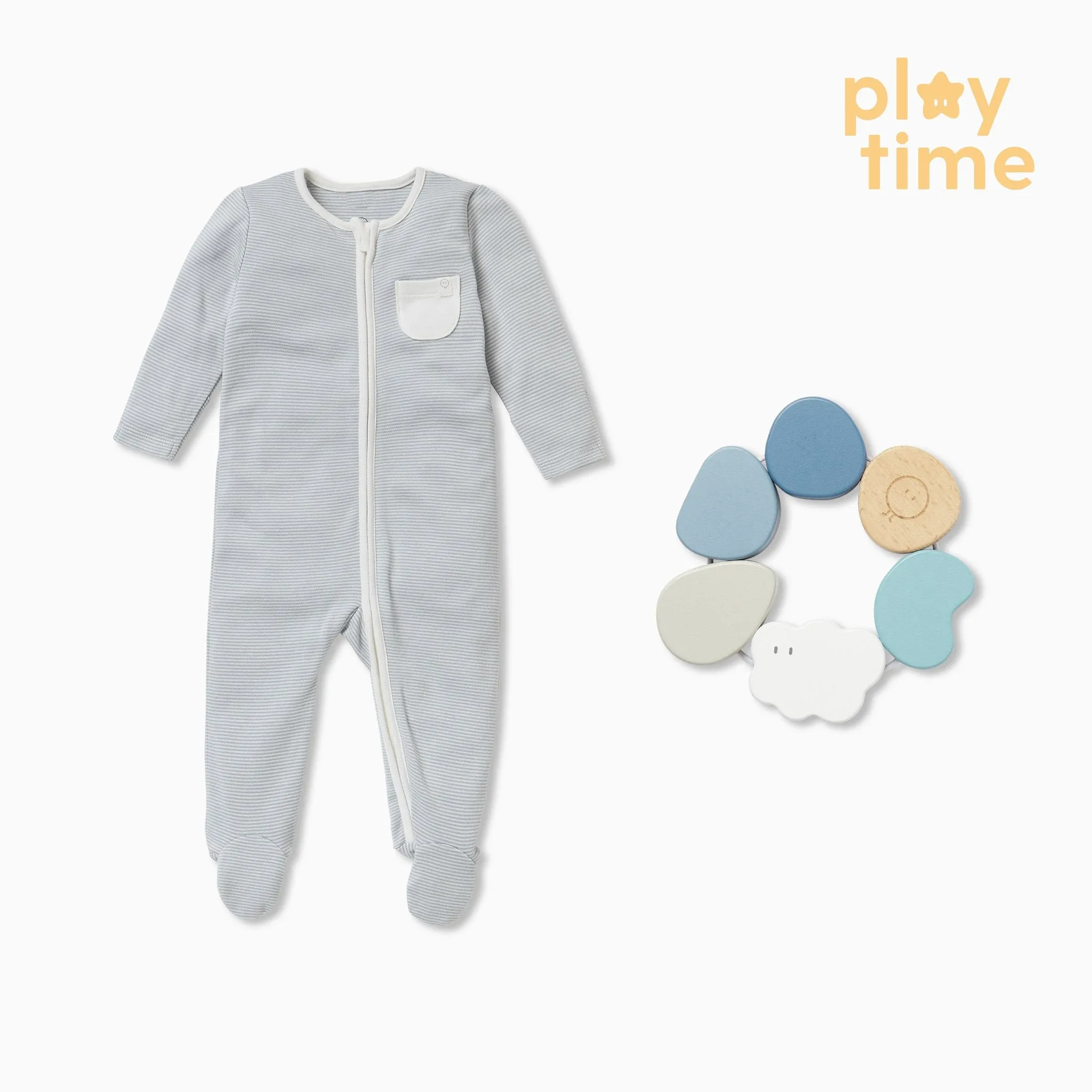 Grasping Toy & Clever Zip Baby Pajamas Set